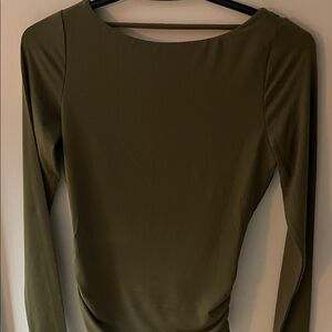 Garage Olive Green Long Sleeve Boatneck Top
